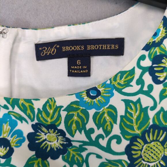 Brooks Brothers 346 Floral Print Shift Dress Women's 6 Blue Green Midi Preppy - Picture 2 of 6